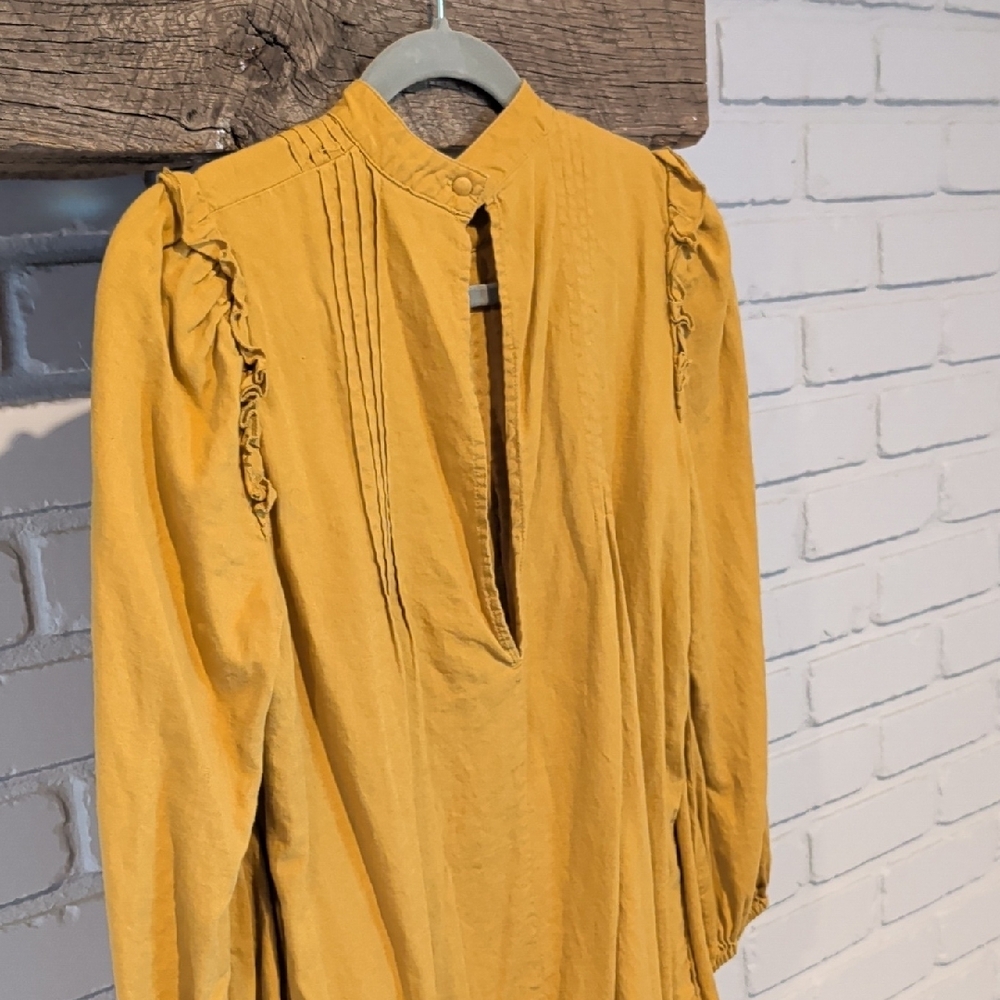Free People Pintuck Tunic Linen Top Mustard - Picture 6 of 8